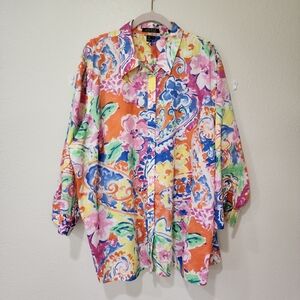 Lauren Ralph Lauren Blouse Abstract Floral Paisley Watercolor Pastel size 3X